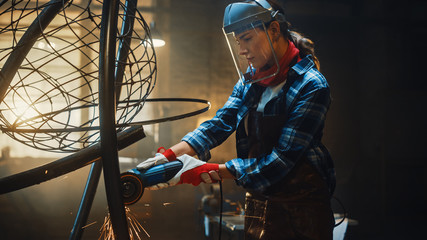 Talented Emerging Female Artist Uses an Disc Grinder to Make an Abstract, Brutal Metal Sculpture...