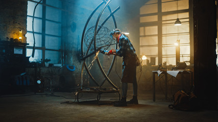 Talented Innovative Tomboy Female Artist Uses an Angle Grinder to Make an Abstract, Brutal and...