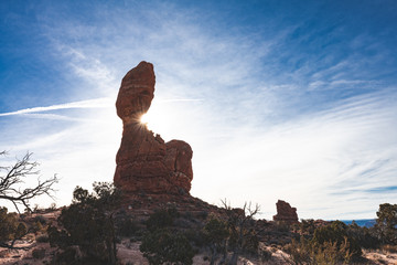 Balanced Rock at Arches National Park when Sun is rising