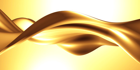 Golden abstract wavy liquid background