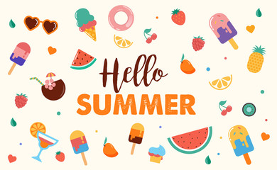 Hello summer abstract background, summer sale banner, poster design. Vector illustration