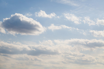 blue sky with large white clouds, sunny, processing HDR