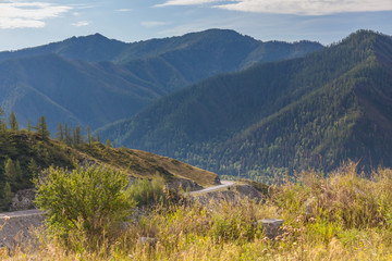 road to Altai Mountains, Altai region, Siberia, Russia.