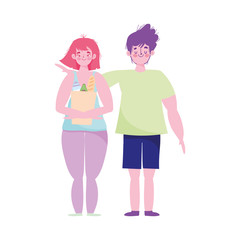 people hoarding purchase, couple characters with bag food supermarket
