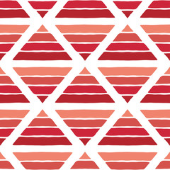 Red ink rhombs and pyramids isolated on white background. Seamless pattern. Hand drawn vector graphic illustration. Texture.