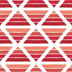 Wall murals Rhombuses Red ink rhombs and pyramids isolated on white background. Seamless pattern. Hand drawn vector graphic illustration. Texture.