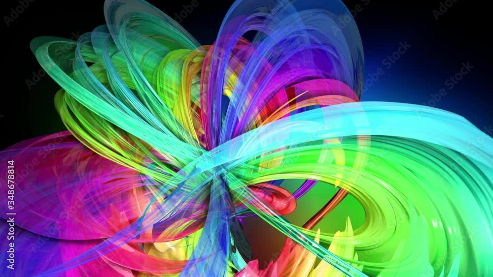 Poster motion graphics 3d looped amazing background with multicolor colorful rainbow ribbons. transparent c