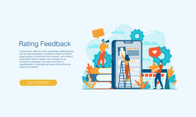 Rating feedback mobile app vector illustration concept template background can be use for presentation web banner UI UX landing page