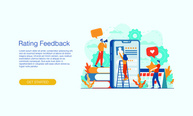Rating feedback mobile app vector illustration concept template background can be use for presentation web banner UI UX landing page