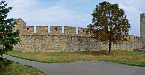 Panoramic view of stone wall of Belgrade fortress, Serbia.