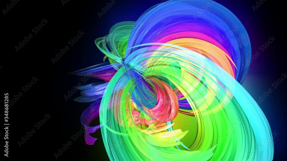 Poster motion graphics 3d looped amazing background with multicolor colorful rainbow ribbons. transparent c