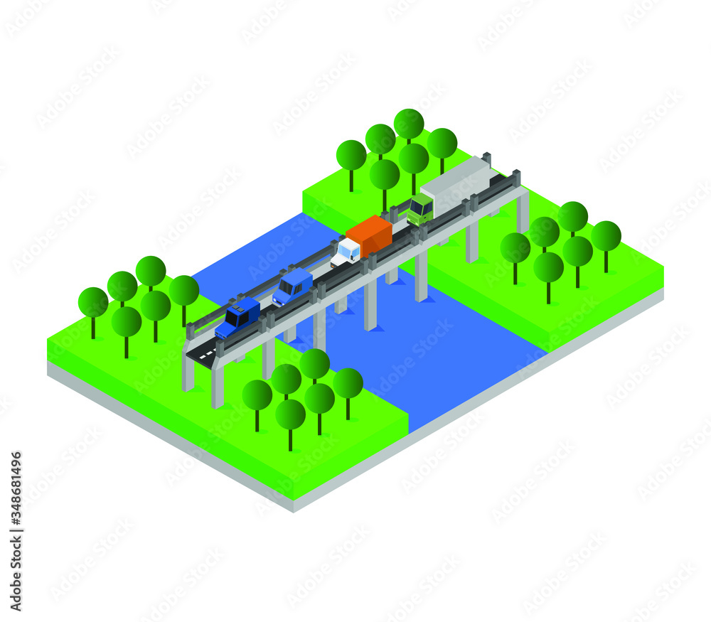 Poster bridge with isometric train