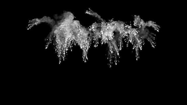 A series of shots producing sparks and smoky trails. Yellow hues. Separated on pure black background, contains alpha channel.
