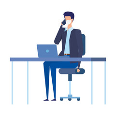 businessman using face mask in the workplace vector illustration design