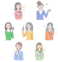 笑顔の若い女性7人　セット