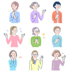 笑顔の中高年女性9人　セット