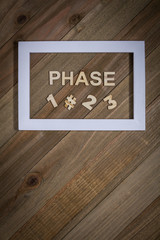 Phase plan reopen for business concept in Coronavirus Covid-19 pandemic wooden board flat lay.  Open the economy stimulus plan.