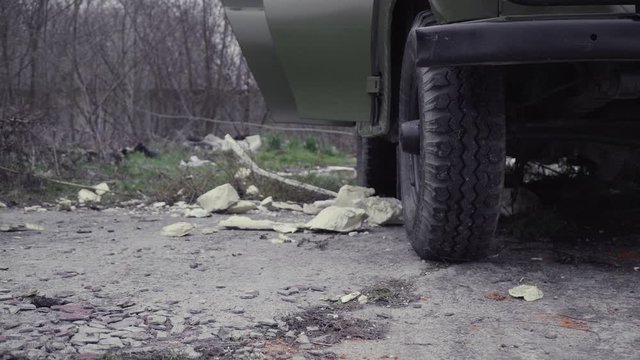 Military jeep in the road