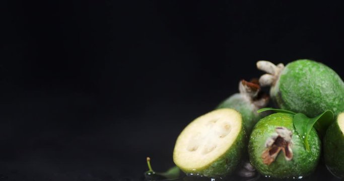 Ripe feijoas with cool steam.