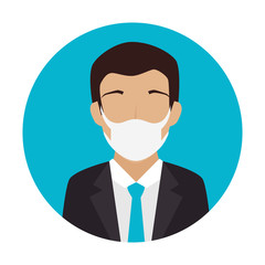 businessman using face mask in frame circular vector illustration design