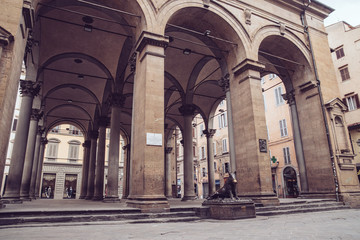 Fototapeta premium The cities are empty. Spot of an empty Florence city centre, Italy during Coronavirus Covid-19 quarantine. Florence, Italy. April 30, 2020.