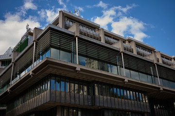 View upwards of grey modern building