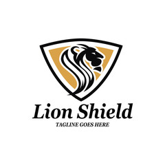 Lion shield logo. Lion head logo. Vector illustration
