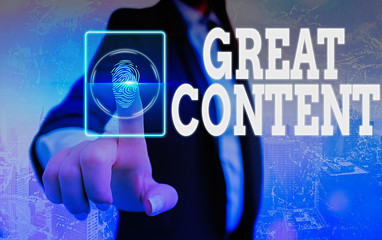 Conceptual hand writing showing Great Content. Concept meaning Satisfaction Motivational Readable...