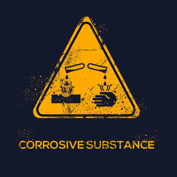 Warning sign (caution corrosive substance), vector illustration.