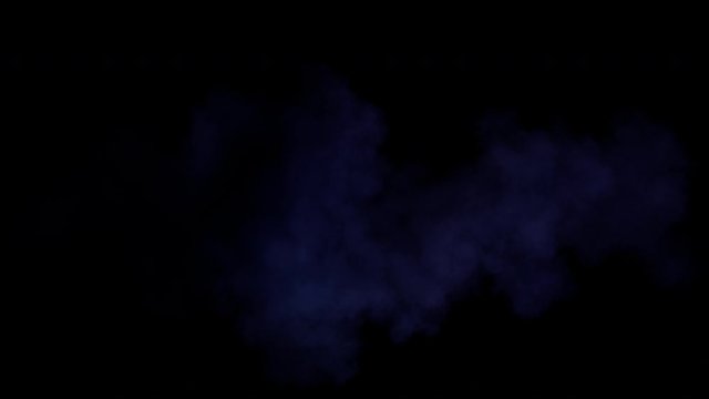 Spreading blue smoke (type 3), developing from thin line. Separated on pure black background, contains alpha channel.