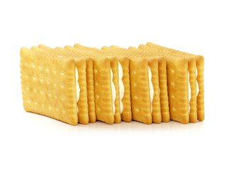 Sandwich biscuits filled with white cream, isolated on white