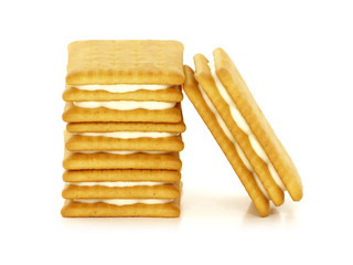 Sandwich biscuits filled with white cream, isolated on white