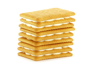 Sandwich biscuits filled with white cream, isolated on white