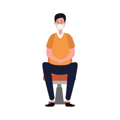 young man using face mask sitting in chair vector illustration design