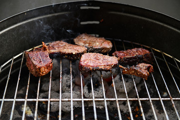 Grilled beef steaks. Selective focus.