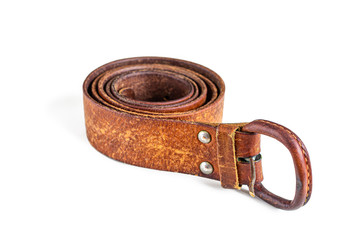Old leather belt, light brown, rolled up