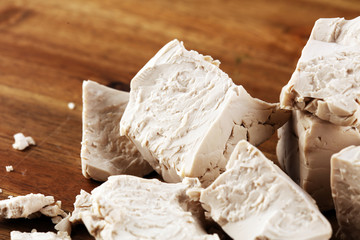 yeast crumbled and yeast cube block for baking.