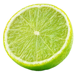 Half lime citrus fruit isolated on white background. Lime half with clipping path. Full depth of field.