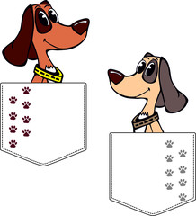 Dogs in cartoon style. Pocket for print. Vector template for design T-shirts. Fashion graphic for apparel. Character image dogs for children