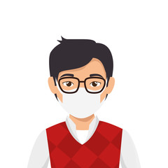 young man elegant using face mask isolated icon vector illustration design