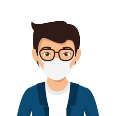 young man elegant using face mask isolated icon vector illustration design