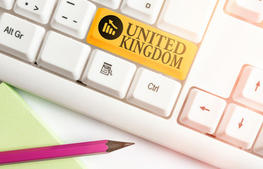 Conceptual hand writing showing United Kingdom. Concept meaning Island country located off the...