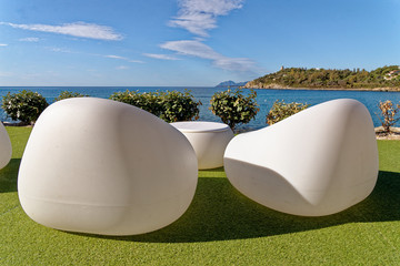 White chairs by the Mediterranean sea - Italy