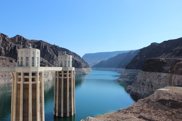 Infrastructure of a dam with a beautiful blue sky and totally clear