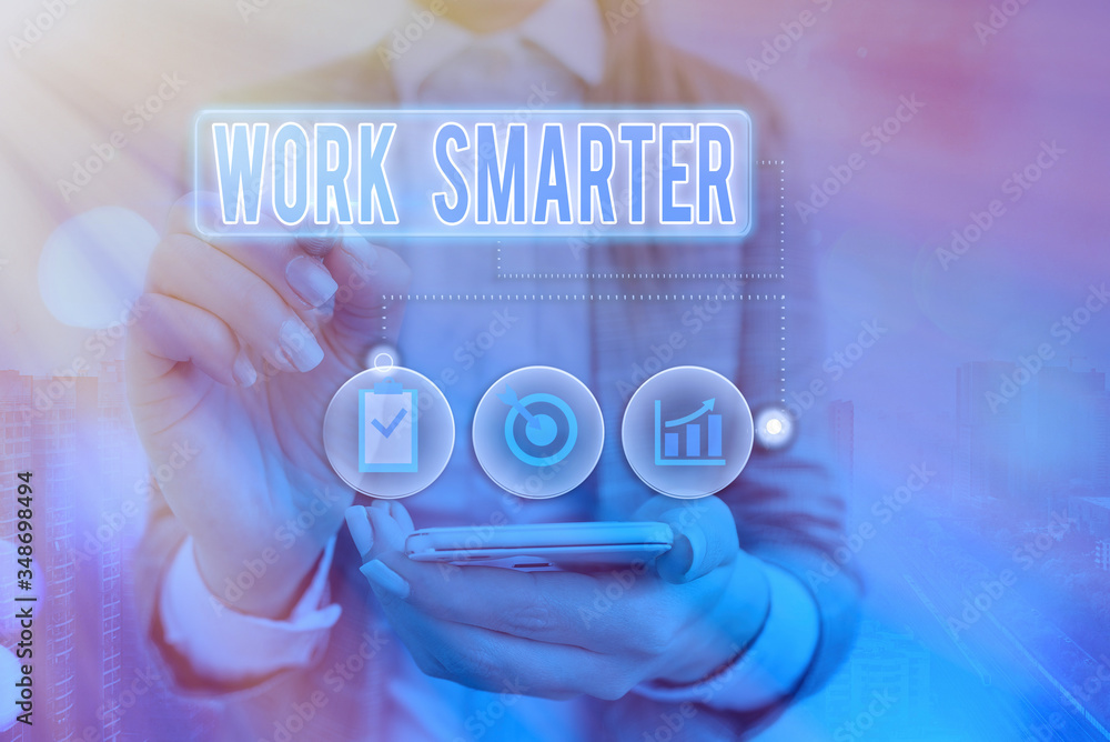 Poster writing note showing work smarter. business concept for efficiency be clever in your job make succes