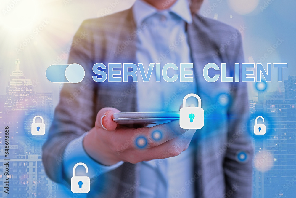 Poster text sign showing service client. business photo showcasing dealing with customers satisfaction and 