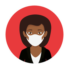 young woman afro using face mask in frame circular vector illustration design