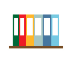 Multi-colored work folders are on the bookshelf. Isolate vector illustration on a white background.