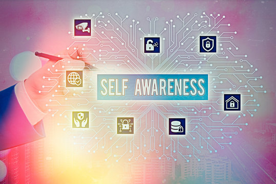 Writing note showing Self Awareness. Business concept for Consciousness of an individual towards a situation or happenings