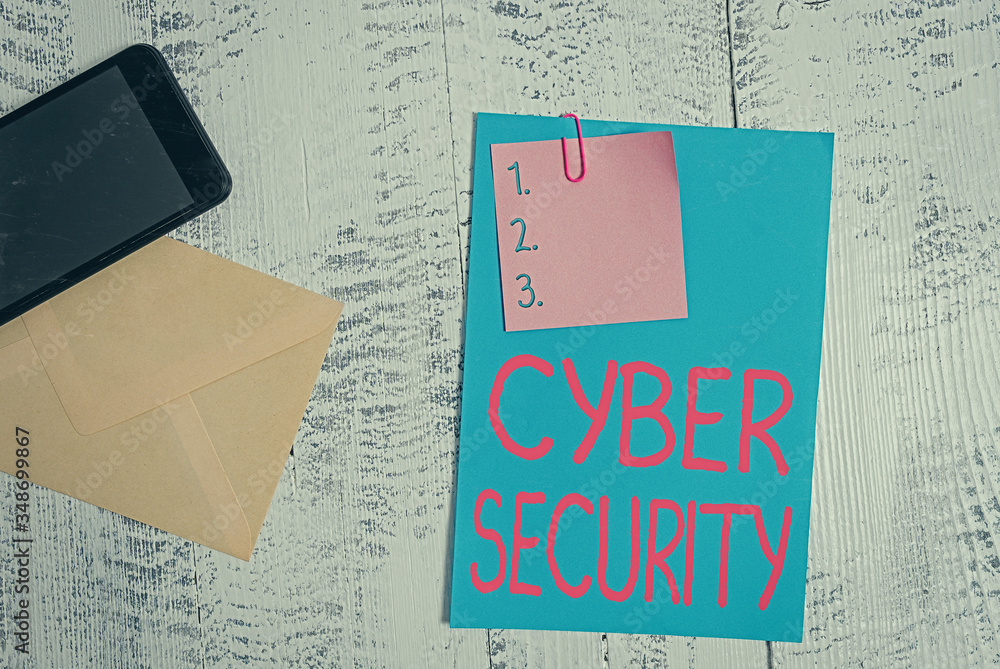 Poster text sign showing cyber security. business photo showcasing protect a computer system against unauth